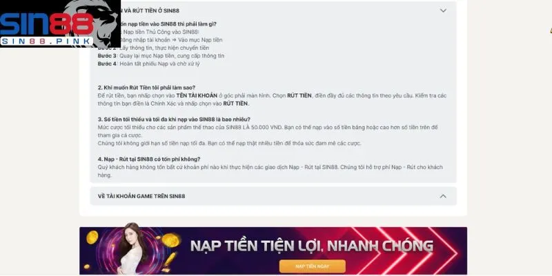 Sin88 28 Nạp rút tiền thất bại cần làm gì