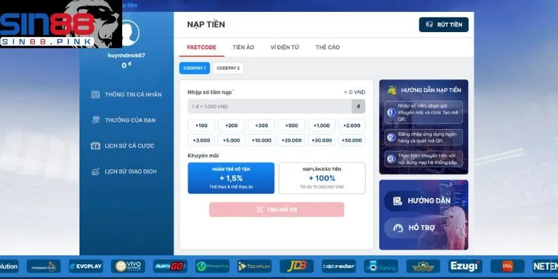 Sin88 26 Hướng dẫn thực hiện giao dịch nạp và rút tiền tại Sin88